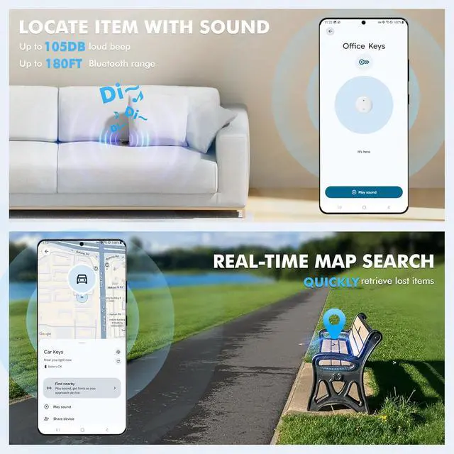 Alt view image 6 of 7 - Bluetooth Tracker 4-Pack Smart Tag for Android & Samsung | 3-Year Battery Life, IP66 Waterproof,100db, Item Finder for Keys, Wallet, Luggage. Works with Google Find Hub.