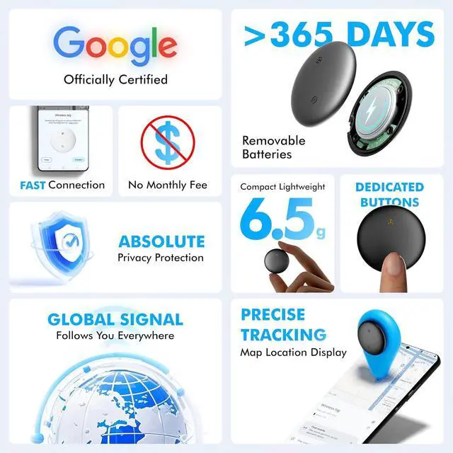 Alt view image 5 of 7 - Bluetooth Tracker 4-Pack Smart Tag for Android & Samsung | 3-Year Battery Life, IP66 Waterproof,100db, Item Finder for Keys, Wallet, Luggage. Works with Google Find Hub.