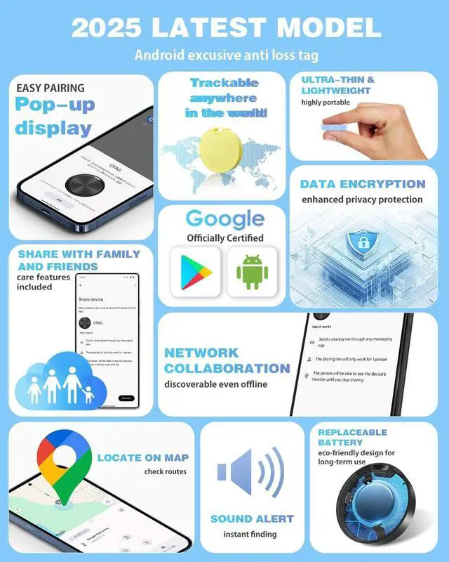 Alt view image 3 of 7 - Air Tags for Android,Air Tags-4 Pack Android,Air Tracker Tags with 4 Case,2 Year Battery Life,Google Find Trackers for Google'S Find Hub App,IP65 Waterproof Luggage Tracker for Key,4 Colour