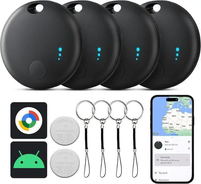 Main image of Smart Tags-4 Pack Android, Air Tracker Tags for Android, Bluetooth Smart Tags, Luggage Tracker Works with Google's Find Hub App, Key Finders Item Locator for Keys, Wallets, Suitcases