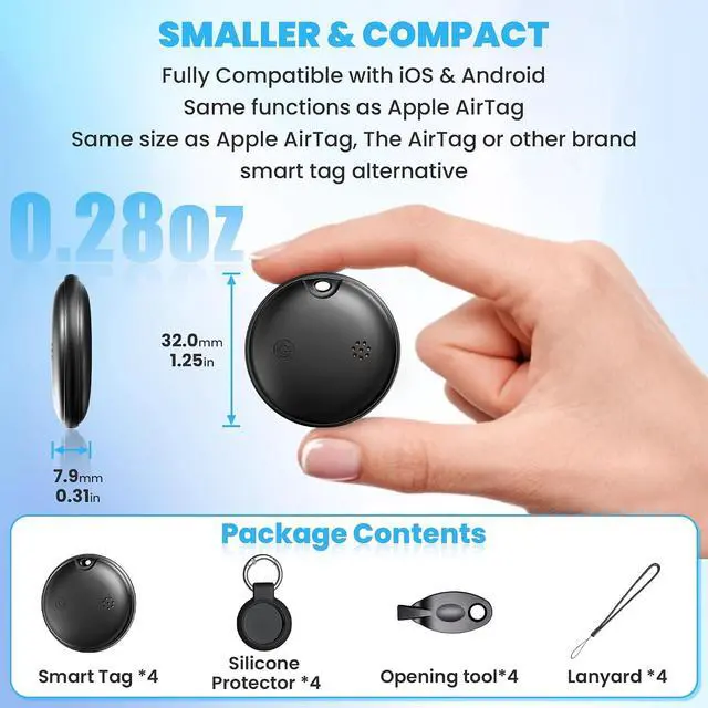 Alt view image 6 of 7 - 2026 New Dual System Air Tracker Tags-4 Pack for Both iOS & Android Phones, Bluetooth Tracker Compatible with Apple Find My (iOS) & Google Find Hub (Android) Device for Luggage, Keys, Wallets
