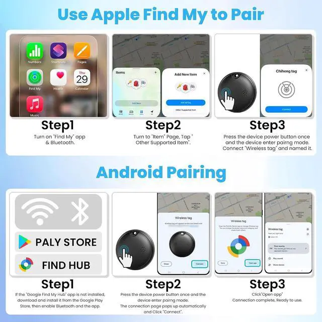 Alt view image 2 of 7 - 2026 New Dual System Air Tracker Tags-4 Pack for Both iOS & Android Phones, Bluetooth Tracker Compatible with Apple Find My (iOS) & Google Find Hub (Android) Device for Luggage, Keys, Wallets