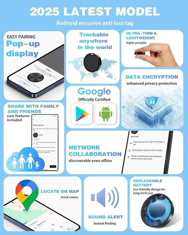 Alt view image 7 of 7 - Air Tags for Android,Air Tags-4 Pack Android,Android Tracker Tags,2 Year Battery Life,Google Find Trackers for Google'S Find Hub App,IP65 Waterproof Luggage Tracker Android for Keys,Wallets,Suitcases