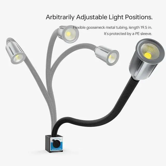 Alt view image 2 of 6 - LED Magnetic Work Light, 1420lumens 20in Flexible Gooseneck Work Lamp with Strong Magnetic Base for Lathe Machines, Workbenches.