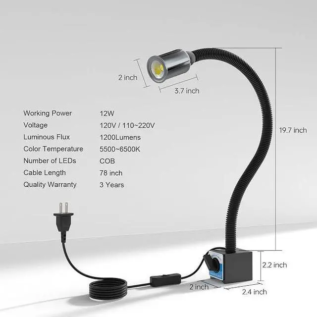 Alt view image 3 of 6 - LED Magnetic Work Light, 1420lumens 20in Flexible Gooseneck Work Lamp with Strong Magnetic Base for Lathe Machines, Workbenches.