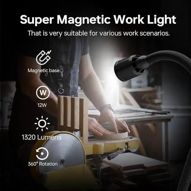 Alt view image 2 of 5 - Magnetic Work Light, 1320 Lumens LED Lathe Machine Light with Flexible Gooseneck and Magnetic Base, Shop Tool Lamp for Lathe, Work Bench, Sewing Machine, Grill, Industrial Lightin