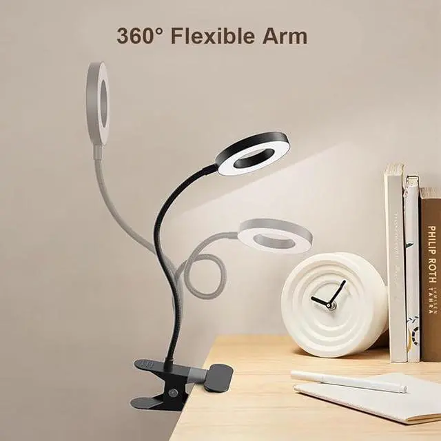 Alt view image 4 of 7 - LED Desk Lamp Clip on Light with 3 Color Modes 10 Brightness Ring/Clamp Light 360° Adjustable Neck Dimmable Eye Protection Desk Lamps for Home Office