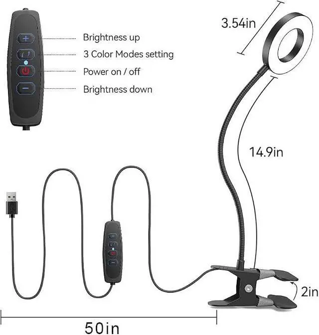 Alt view image 2 of 7 - LED Desk Lamp Clip on Light with 3 Color Modes 10 Brightness Ring/Clamp Light 360° Adjustable Neck Dimmable Eye Protection Desk Lamps for Home Office
