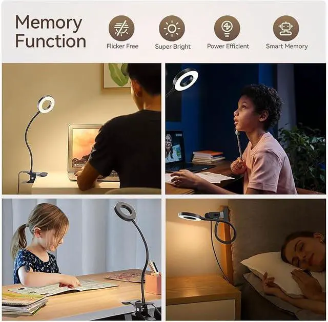 Alt view image 5 of 7 - LED Desk Lamp Clip on Light with 3 Color Modes 10 Brightness Ring/Clamp Light 360° Adjustable Neck Dimmable Eye Protection Desk Lamps for Home Office