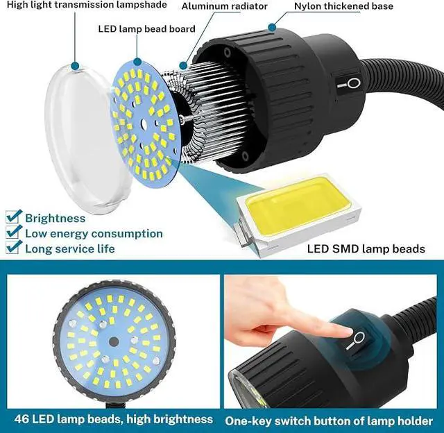 Alt view image 4 of 7 - Lathe Led Work Light Magnetic Gooseneck Lamp Mechanic Light Sewing Machine Lights IP66 Waterproof 1200 Lumens (ytm-30d-magnetic)