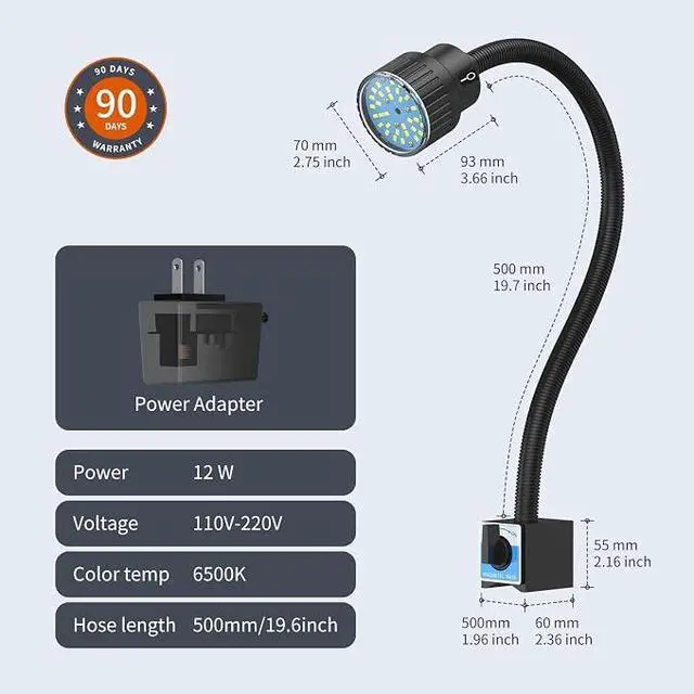 Alt view image 2 of 7 - Lathe Led Work Light Magnetic Gooseneck Lamp Mechanic Light Sewing Machine Lights IP66 Waterproof 1200 Lumens (ytm-30d-magnetic)
