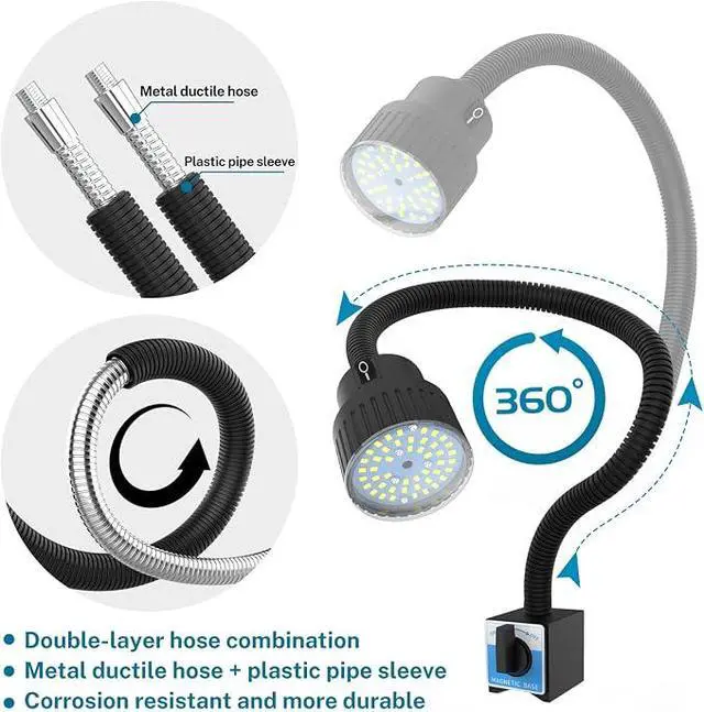 Alt view image 3 of 7 - Lathe Led Work Light Magnetic Gooseneck Lamp Mechanic Light Sewing Machine Lights IP66 Waterproof 1200 Lumens (ytm-30d-magnetic)