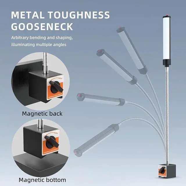 Alt view image 2 of 6 - 24W LED Magnetic Work Light, 2400 Lumen Flexible Gooseneck Work Light with Adjustable Magnetic Base, Industrial Light for Lathe CNC Milling Drillpress Sewing Machine