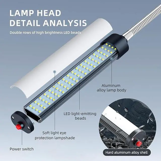Alt view image 3 of 6 - 24W LED Magnetic Work Light, 2400 Lumen Flexible Gooseneck Work Light with Adjustable Magnetic Base, Industrial Light for Lathe CNC Milling Drillpress Sewing Machine