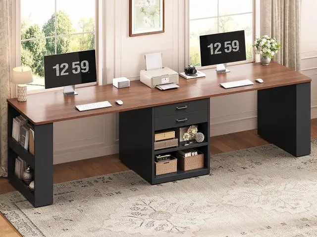 Main image of 90.5" 2 Person Computer Desk, Long Office Desk with Storage Drawers, Two Person Gaming Desk Writing Table with Storage for Home Office, Black