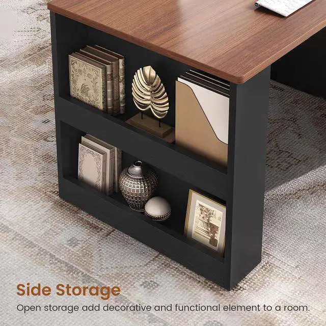 Alt view image 5 of 7 - 90.5" 2 Person Computer Desk, Long Office Desk with Storage Drawers, Two Person Gaming Desk Writing Table with Storage for Home Office, Black