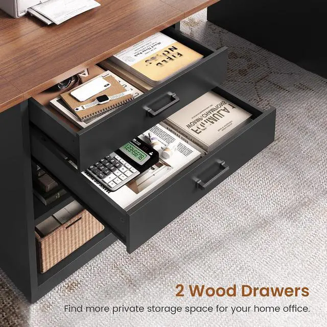 Alt view image 4 of 7 - 90.5" 2 Person Computer Desk, Long Office Desk with Storage Drawers, Two Person Gaming Desk Writing Table with Storage for Home Office, Black