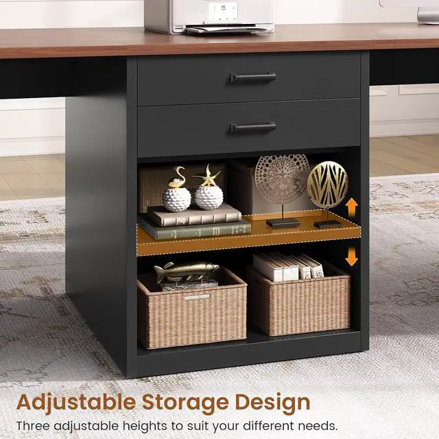 Alt view image 3 of 7 - 90.5" 2 Person Computer Desk, Long Office Desk with Storage Drawers, Two Person Gaming Desk Writing Table with Storage for Home Office, Black