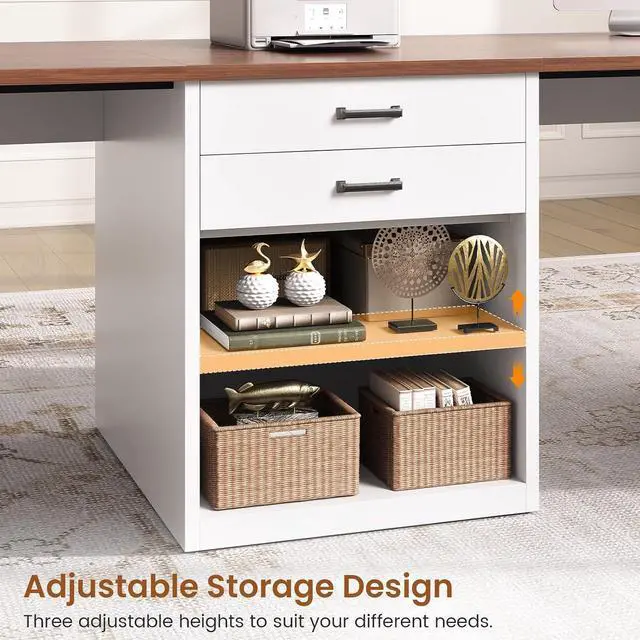 Alt view image 4 of 7 - 90.5" 2 Person Computer Desk with Drawers, Long Office Desk with Storage Shelves, Two Person Gaming Desk Writing Table for Home Office, White