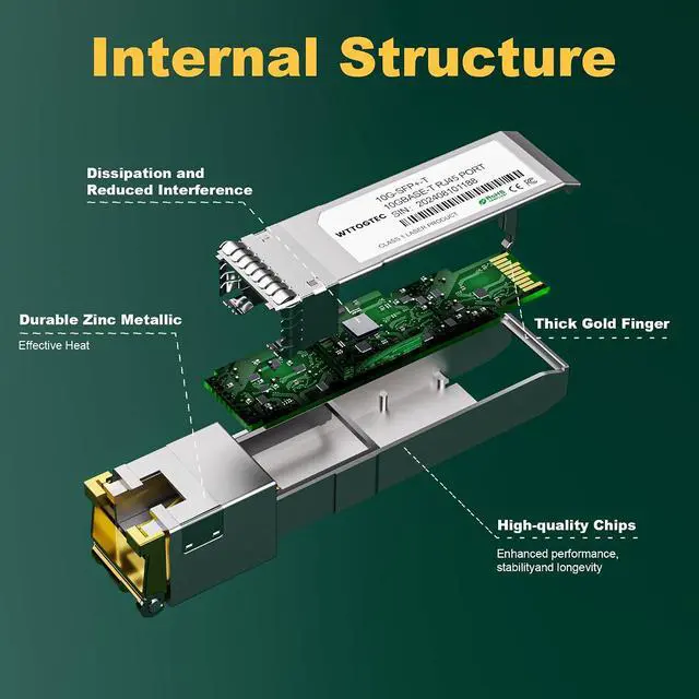 Alt view image 4 of 7 - 80-Meter 10Gb SFP+ to RJ-45 Module Transceiver up to 262Ft (80m), 1.25/2.5/5/10G-T for RJ45 Port CAT6a Module, Auto-Negotiation, for Cisco SFP-10G-T-S, Meraki, TP-Link (1 Pack)