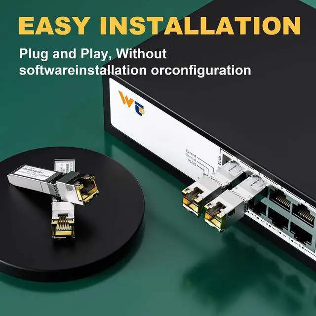 Alt view image 2 of 7 - 80-Meter 10Gb SFP+ to RJ-45 Module Transceiver up to 262Ft (80m), 1.25/2.5/5/10G-T for RJ45 Port CAT6a Module, Auto-Negotiation, for Cisco SFP-10G-T-S, Meraki, TP-Link (1 Pack)