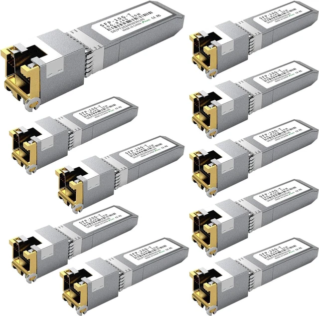 Main image of 10PCS 10GBASE-T SFP+ RJ45 Copper Transceiver Module, Multi-Rate 1.25G/2.5G/5G/10G up to 30m - Compatible with TP-Link, Cisco SFP-10G-T-S, Ubiquiti UF-RJ45-10G, Netgear, Broadcom, Mikrotik and More