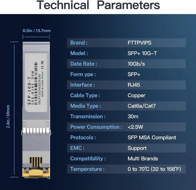Alt view image 2 of 7 - 4PCS 10GBASE-T SFP+ RJ45 Copper Transceiver Module, Multi-Rate 1.25G/2.5G/5G/10G up to 30m - Compatible with TP-Link, Cisco SFP-10G-T-S, Ubiquiti UF-RJ45-10G, Netgear, Broadcom, Mikrotik and More