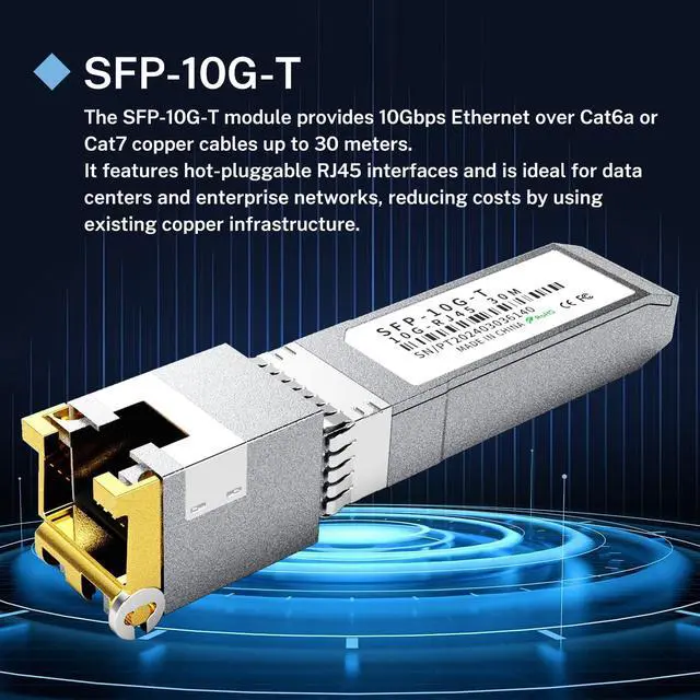 Alt view image 5 of 7 - 4PCS 10GBASE-T SFP+ RJ45 Copper Transceiver Module, Multi-Rate 1.25G/2.5G/5G/10G up to 30m - Compatible with TP-Link, Cisco SFP-10G-T-S, Ubiquiti UF-RJ45-10G, Netgear, Broadcom, Mikrotik and More