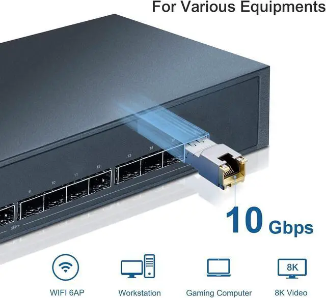 Alt view image 5 of 6 - 4Pack SFP+ to RJ45 10Gb,10GBASE-T Copper Module Mini-GBIC Transceiver for Cisco SFP-10G-T-S, Ubiquiti UF-RJ45-10G, Netgear, Mikrotik, D-Link, Supermicro, TP-Link, Linksys, CAT6A/CAT7, up to 98FT(30M)