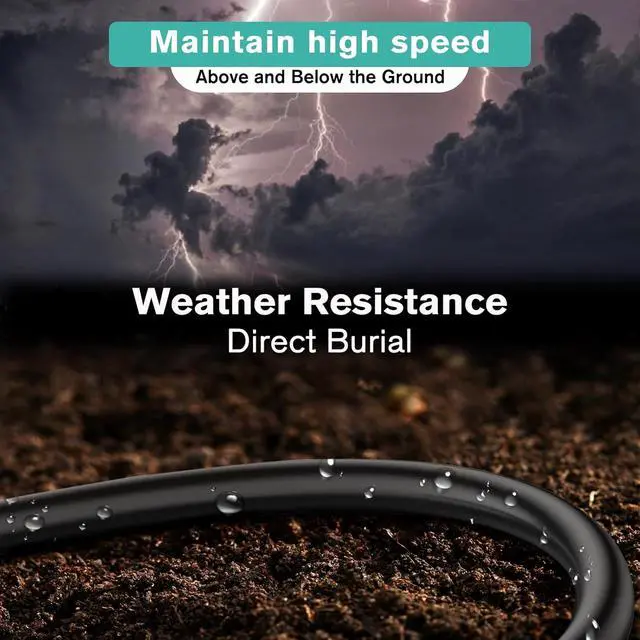 Alt view image 2 of 7 - Cat6 Ethernet Cable 50 ft, Outdoor Direct Burial, 10Gbps 24AWG | LLDPE UV-Resistant Jacket Weather-Resistant Outdoor Ethernet Cable CCA UTP RJ45 Internet Cable for POE Camera,Router,Backyard
