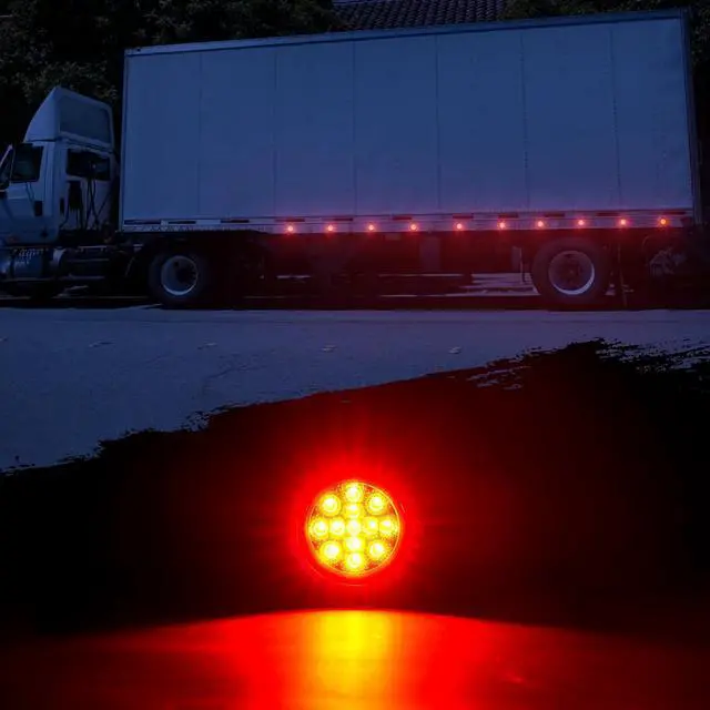 Alt view image 5 of 6 - 2.5" Red Round 13 LED Trailer Side Marker Clearance Lights 8 Pack | with Light Grommet and 2-prong Wire Pigtail for Trailer Truck RV, Flush Mount, 12V, IP67 Waterproof