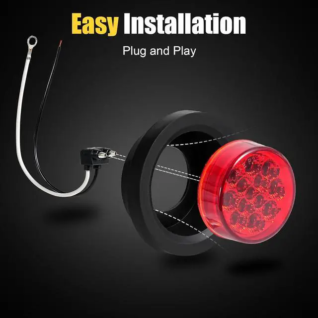 Alt view image 4 of 6 - 2.5" Red Round 13 LED Trailer Side Marker Clearance Lights 8 Pack | with Light Grommet and 2-prong Wire Pigtail for Trailer Truck RV, Flush Mount, 12V, IP67 Waterproof