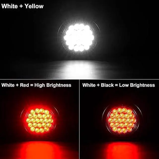Alt view image 4 of 6 - Pack of 4 4 Inch LED Round Trailer Brake Reverse Lights | 24 LED Red Stop/Turn Signal Tail Lights & White Back-up Lights for Trailer Truck with 3 Prong Wire Pigtails
