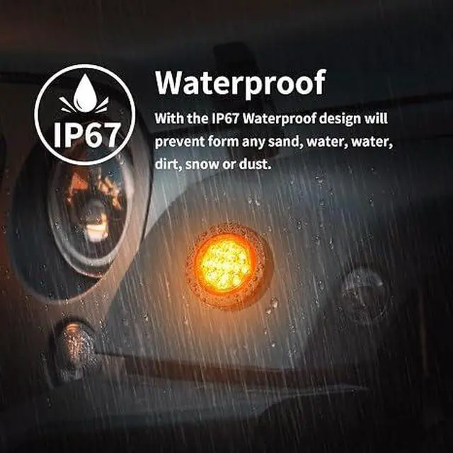 Alt view image 6 of 7 - 10Pcs (5 Amber & 5 Red) 2.5" inch Round 13 LED Trailer Marker Light Grommet Flush Mount, Sealed IP67 Waterproof 2.5" Clearance Light with Reflex Lens 12V for Truck RV Boat Camper Vans etc