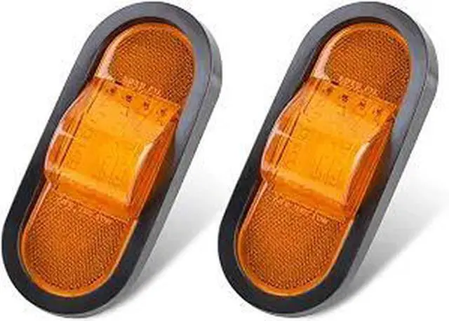 Main image of 2Pcs 6.5" Inch Oval LED Side Marker Lights and Mid Ship Turn Signal Amber | 6 Inch Oval Led Trailer Mid Turn Marker Lights Reflectorized Reflex Lens, Oval Rubber Grommet Sealed w/3 Prong Wire Pigtails
