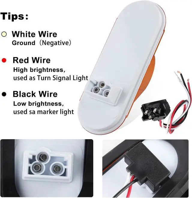 Alt view image 5 of 5 - 2Pcs 6.5" Inch Oval LED Side Marker Lights and Mid Ship Turn Signal Amber | 6 Inch Oval Led Trailer Mid Turn Marker Lights Reflectorized Reflex Lens, Oval Rubber Grommet Sealed w/3 Prong Wire Pigtails