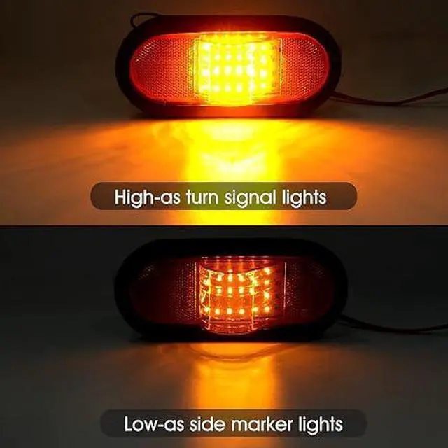Alt view image 4 of 5 - 2Pcs 6.5" Inch Oval LED Side Marker Lights and Mid Ship Turn Signal Amber | 6 Inch Oval Led Trailer Mid Turn Marker Lights Reflectorized Reflex Lens, Oval Rubber Grommet Sealed w/3 Prong Wire Pigtails