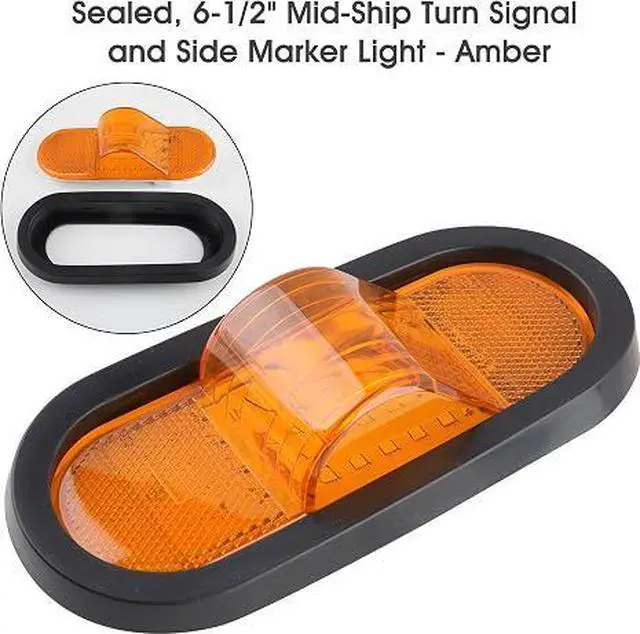 Alt view image 2 of 5 - 2Pcs 6.5" Inch Oval LED Side Marker Lights and Mid Ship Turn Signal Amber | 6 Inch Oval Led Trailer Mid Turn Marker Lights Reflectorized Reflex Lens, Oval Rubber Grommet Sealed w/3 Prong Wire Pigtails
