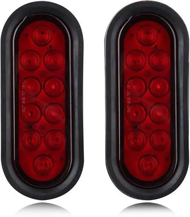 Alt view image 2 of 6 - 6 Inch Oval LED Trailer Tail Lights 10 LED, 10Pcs Trailer Truck Brake RED 6" Oval Led Stop Turn Tail Lights Sealed Flush Mount Waterproof w/Rubber Grommets 3 Prong Wire Plug Pigtails 12V | Trailer Tru