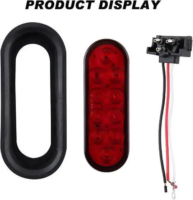 Alt view image 6 of 6 - 6 Inch Oval LED Trailer Tail Lights 10 LED, 10Pcs Trailer Truck Brake RED 6" Oval Led Stop Turn Tail Lights Sealed Flush Mount Waterproof w/Rubber Grommets 3 Prong Wire Plug Pigtails 12V | Trailer Tru