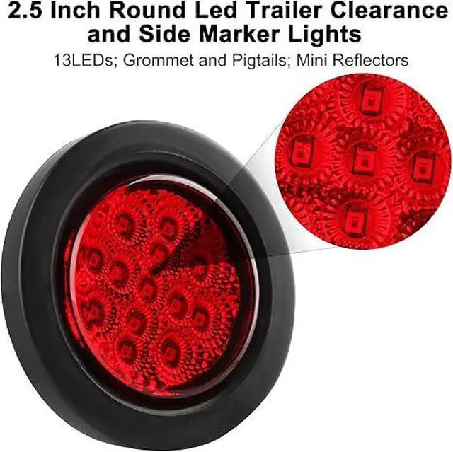 Alt view image 2 of 7 - 2.5" Round LED Trailer Marker Lights 13 LEDs w/Reflectors 10 Amber + 10 Red | 2 1/2" Round LED Marker Lights Truck RV Side Clearance Marker Lights Sealed Flush Grommets Mount w/2 Prong Wire Pigtails