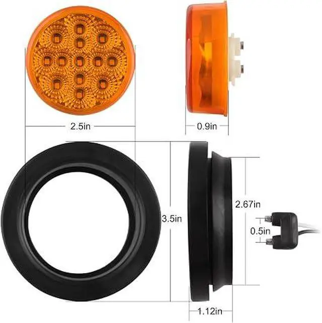 Alt view image 6 of 7 - 2.5" Round LED Trailer Marker Lights 13 LEDs w/Reflectors 10 Amber + 10 Red | 2 1/2" Round LED Marker Lights Truck RV Side Clearance Marker Lights Sealed Flush Grommets Mount w/2 Prong Wire Pigtails