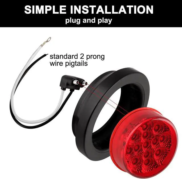 Alt view image 7 of 7 - 2.5" Round LED Trailer Marker Lights 13 LEDs w/Reflectors 10 Amber + 10 Red | 2 1/2" Round LED Marker Lights Truck RV Side Clearance Marker Lights Sealed Flush Grommets Mount w/2 Prong Wire Pigtails