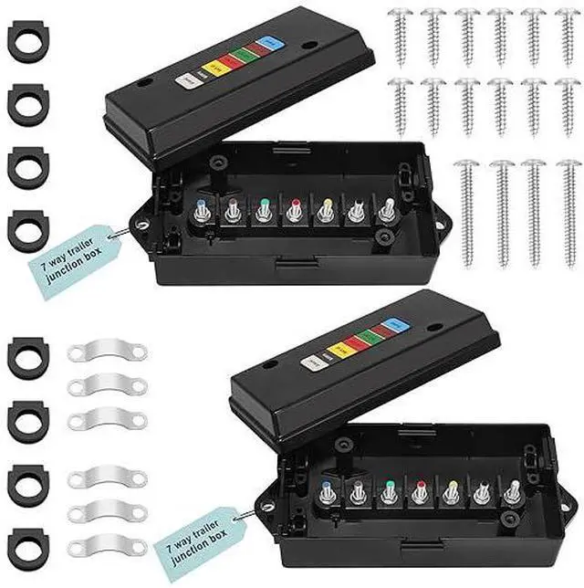 Main image of 2 Set 7 Way Trailer Junction Box Weatherproof 7 Gang Color Coded Solid Studs Electrical 7 Way Trailer Wire Junction Box 7 Pole Waterproof for RV Camper Caravans Boat Rewiring - Black
