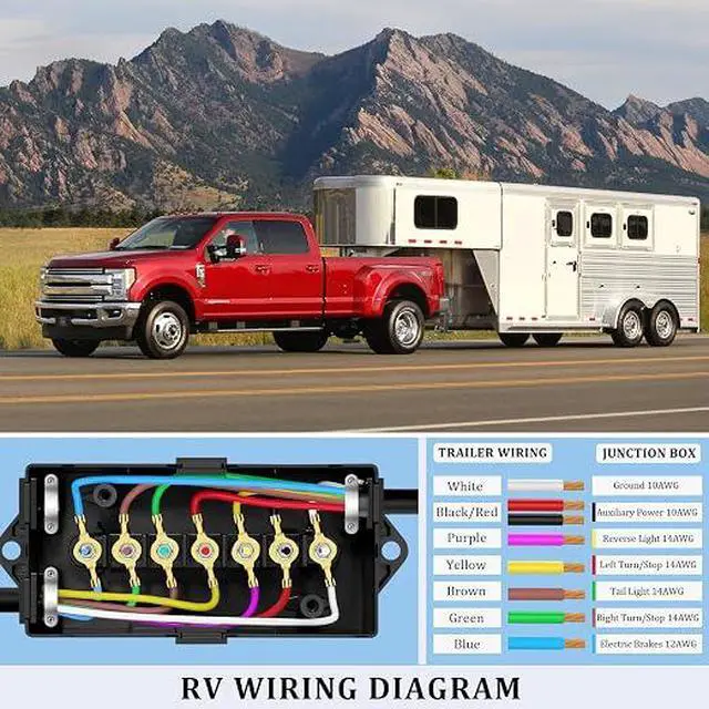 Alt view image 5 of 7 - 2 Set 7 Way Trailer Junction Box Weatherproof 7 Gang Color Coded Solid Studs Electrical 7 Way Trailer Wire Junction Box 7 Pole Waterproof for RV Camper Caravans Boat Rewiring - Black