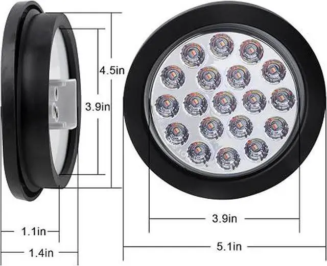 Alt view image 6 of 7 - 4Pcs 4" Round Red Stop Turn Tail Lights to White Back-up Lights 19 LED, 4 Inch Round Red/White Dual Trailer Truck Tail Lights with Rubber Grommet and 3 Prong Wire Pigtails IP67 Waterproof | 4Pcs 4" In