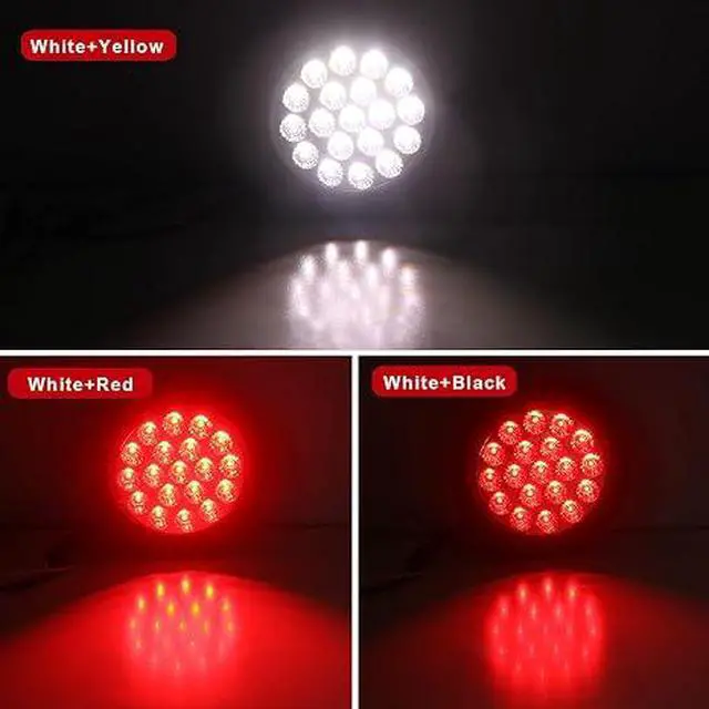 Alt view image 5 of 7 - 4Pcs 4" Round Red Stop Turn Tail Lights to White Back-up Lights 19 LED, 4 Inch Round Red/White Dual Trailer Truck Tail Lights with Rubber Grommet and 3 Prong Wire Pigtails IP67 Waterproof | 4Pcs 4" In