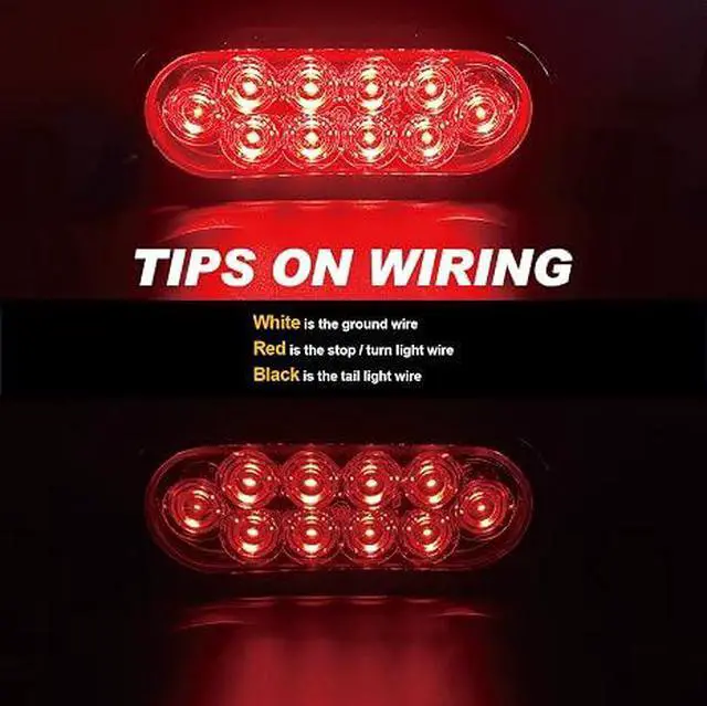 Alt view image 3 of 7 - 6" Oval LED Trailer Lights, Red 4 Pack, 12V | 6-inch oval, 4 red, IP65 waterproof, 3-wire plug-and-play, stop/turn/tail, high brightness