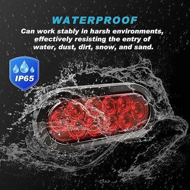 Alt view image 7 of 7 - 6" Oval LED Trailer Lights, Red 4 Pack, 12V | 6-inch oval, 4 red, IP65 waterproof, 3-wire plug-and-play, stop/turn/tail, high brightness