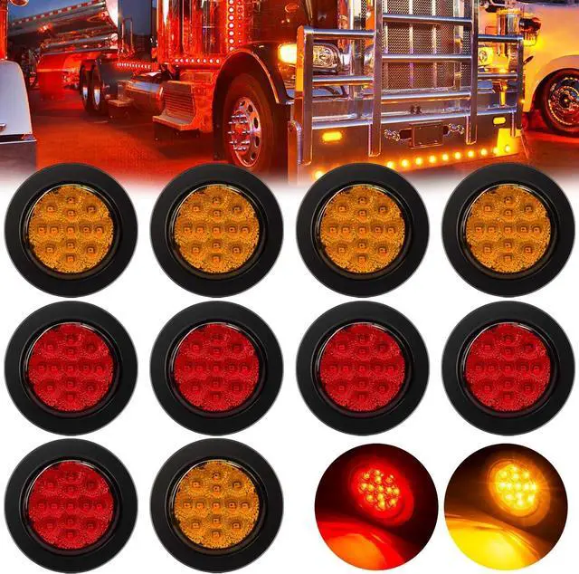 Main image of 10Pcs (5 Amber & 5 Red) 2.5" inch Round 13 LED Trailer Marker Light Grommet Flush Mount, Sealed IP67 Waterproof 2.5" Clearance Light with Reflex Lens 12V for Truck RV Boat Camper Vans etc